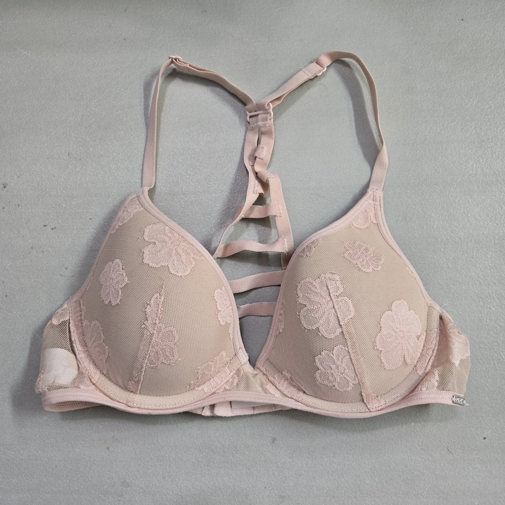 Victoria's Secret PINK Women Bra 32B Pink‎ Floral T Shirt Underwired Racerback